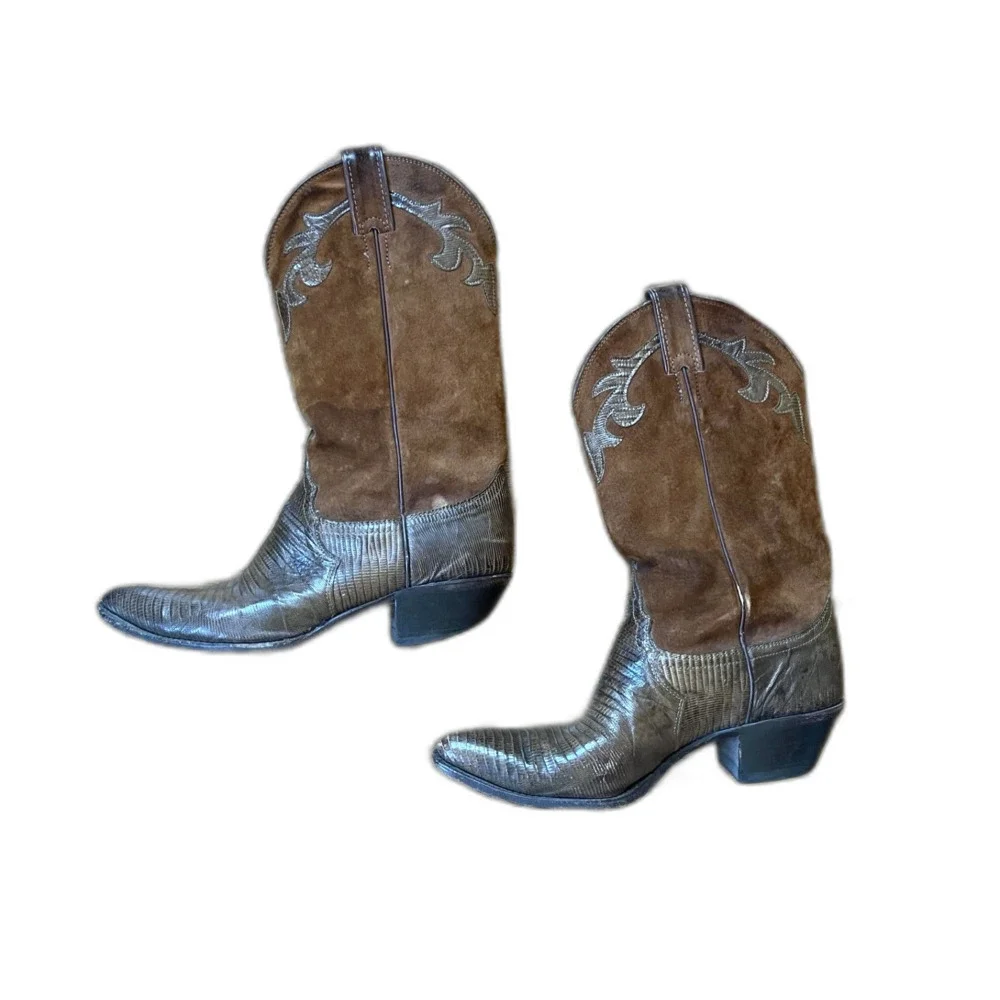 Justin Brown Teju Horned Lizard Leather Western Cowboy Boots Shoes   Mens Size 9